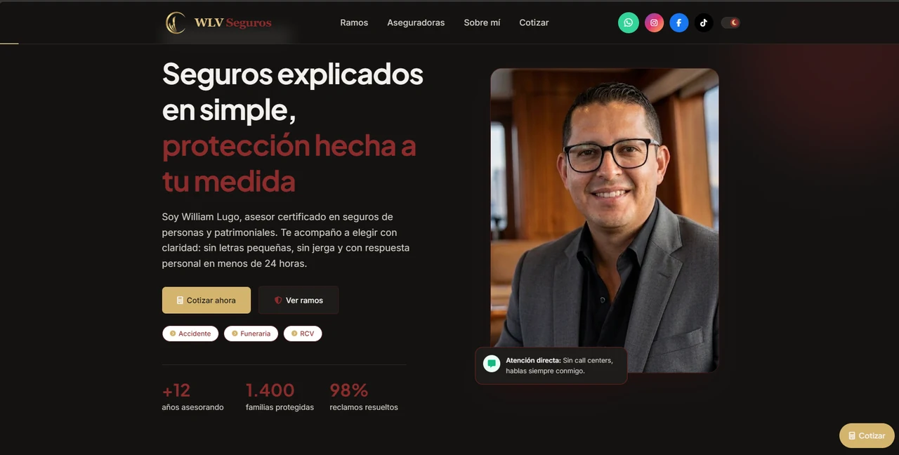 Sitio web corporativo de WLV Seguros